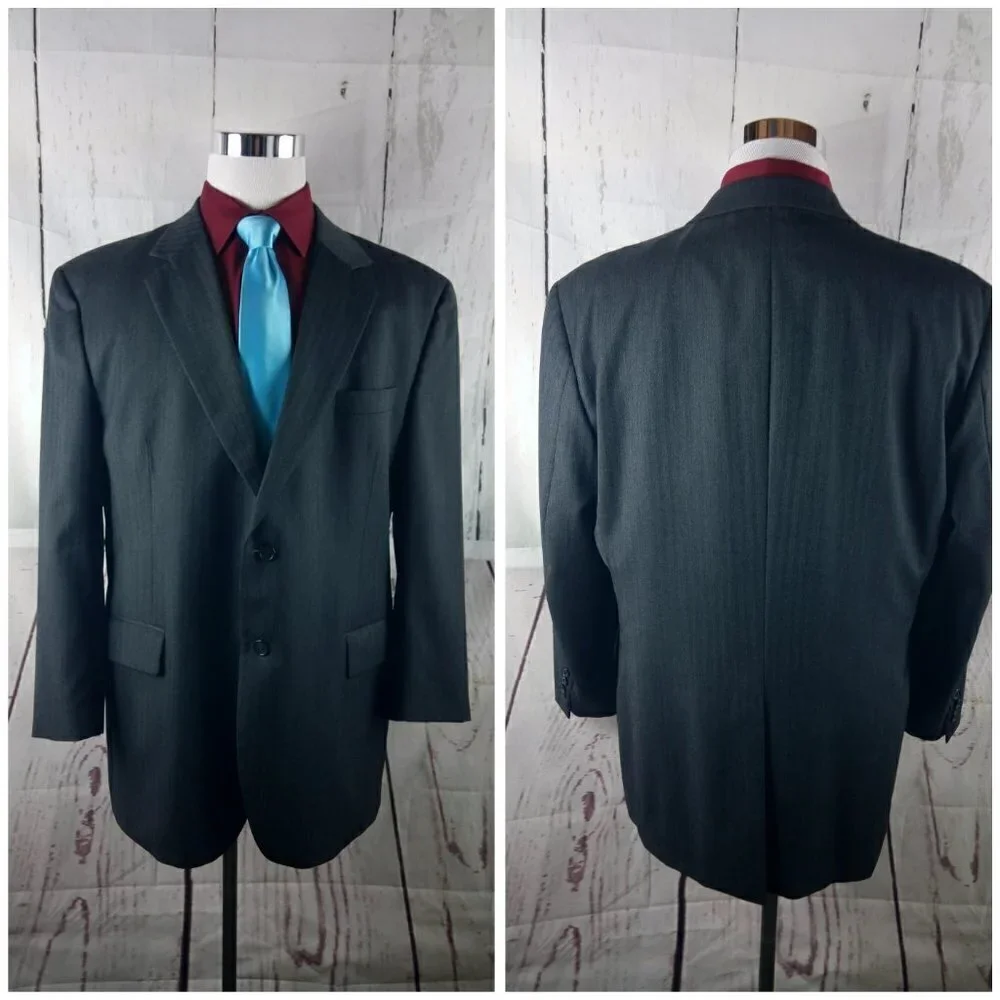 Jos A Bank 1905 46R Wool Cashmere 2 Button Gray Herringbone Suit Blazer Jacket
